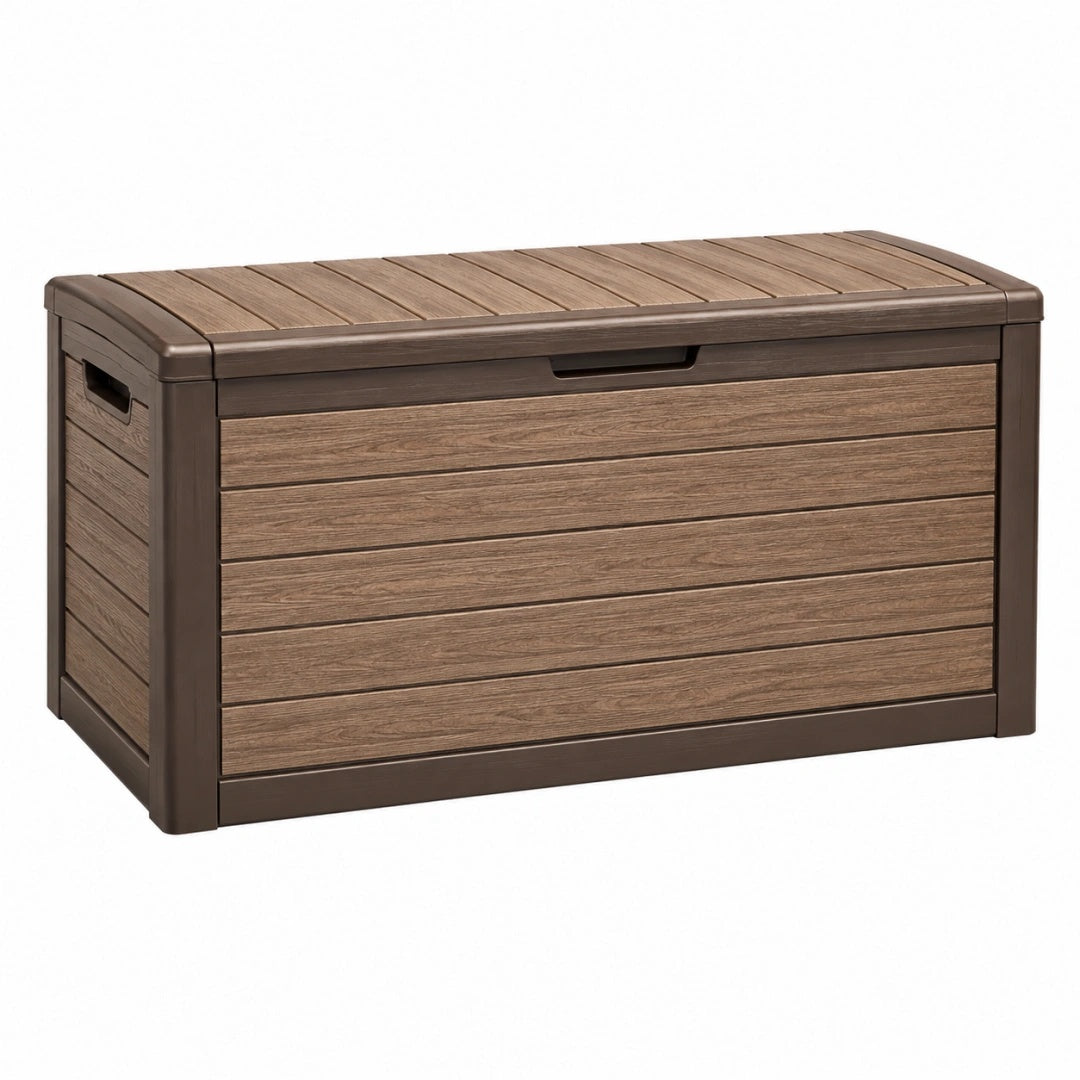 Aufbewahrungsbox 120 x 55 x 60 cm Kunststoff Braun für Außenbereich mit Klappdeckel