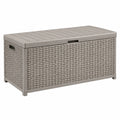 Garten-Aufbewahrungsbox 120 x 56 x 63 cm Kunststoff Taupe in Rattanoptik mit Klappdeckel