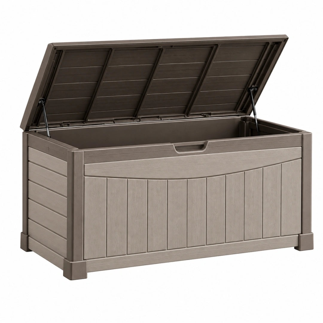 Aufbewahrungsbox 150 x 70 x 70 cm Kunststoff Taupe für Garten mit Klappdeckel