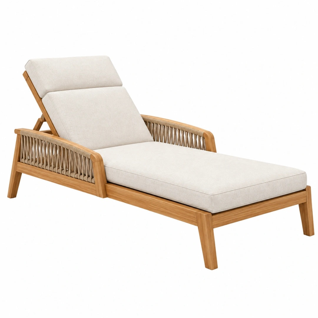 Gartenliege 200 x 75 x 85 cm Holz Beige mit verstellbarer Rückenlehne für Terrasse