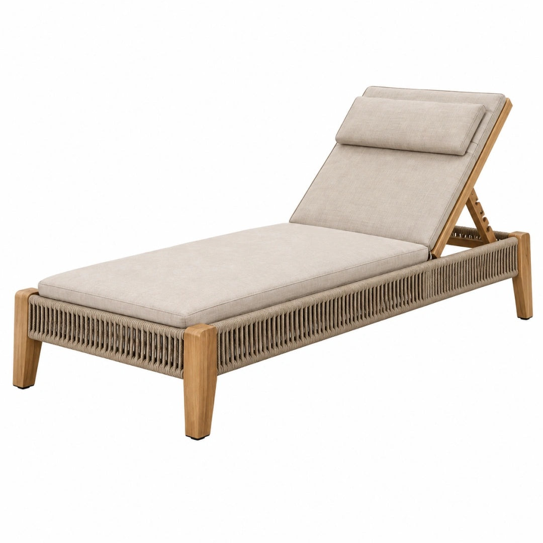 Gartenliege 200 x 75 cm aus Holz in Naturbeige mit verstellbarer Rückenlehne
