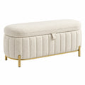 Aufbewahrungsbank 100 x 45 x 45 cm aus Boucléstoff in Creme mit Metallbeinen