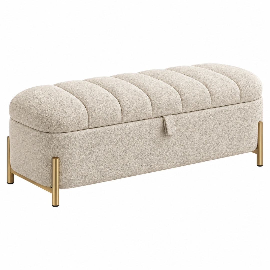 Sitzbank mit Stauraum 120 x 45 x 48 cm Bouclé Beige Metall Gold modern