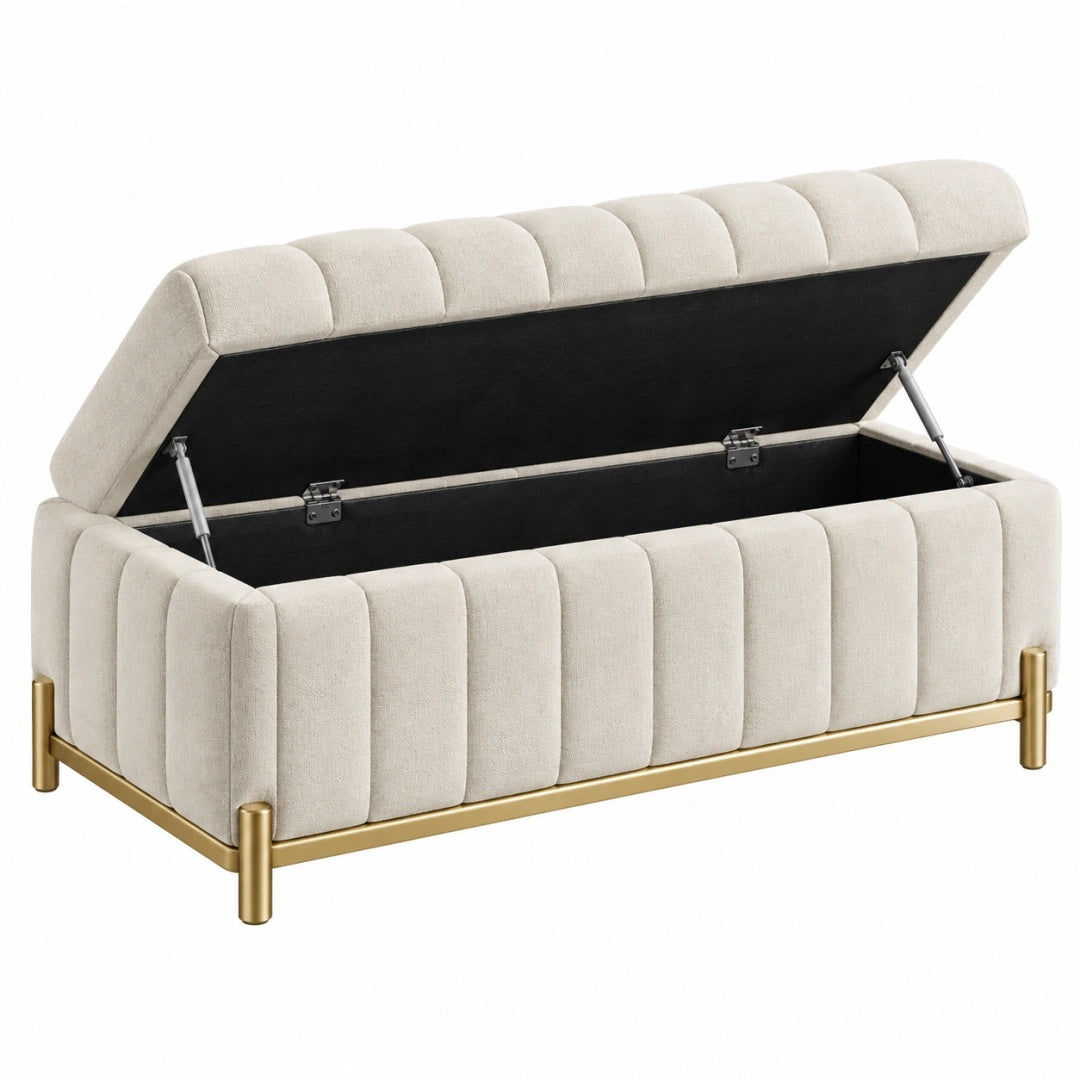 Sitzbank 150 cm mit Stauraum Textil Beige Gold gepolstert