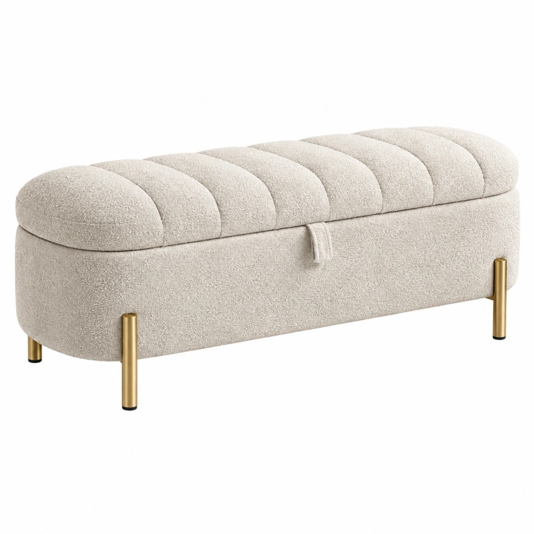 Sitzbank mit Stauraum 100 x 40 x 45 cm Bouclé Creme mit Metallbeinen - gepolstert