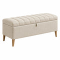 Sitzbank mit Stauraum 110 x 45 x 48 cm Beige Stoff Holzbeine gerippte Polsterung