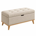 Sitzbank mit Stauraum 100 x 40 x 45 cm Textil Beige Holzgestell mit Klappdeckel
