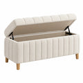 Truhenbank 110 cm Bouclé Creme mit Stauraum - gepolsterte Sitzbank im modernen Stil