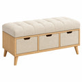 Sitzbank 100 x 40 x 50 cm aus Holz und Stoff in Beige mit Stauraum