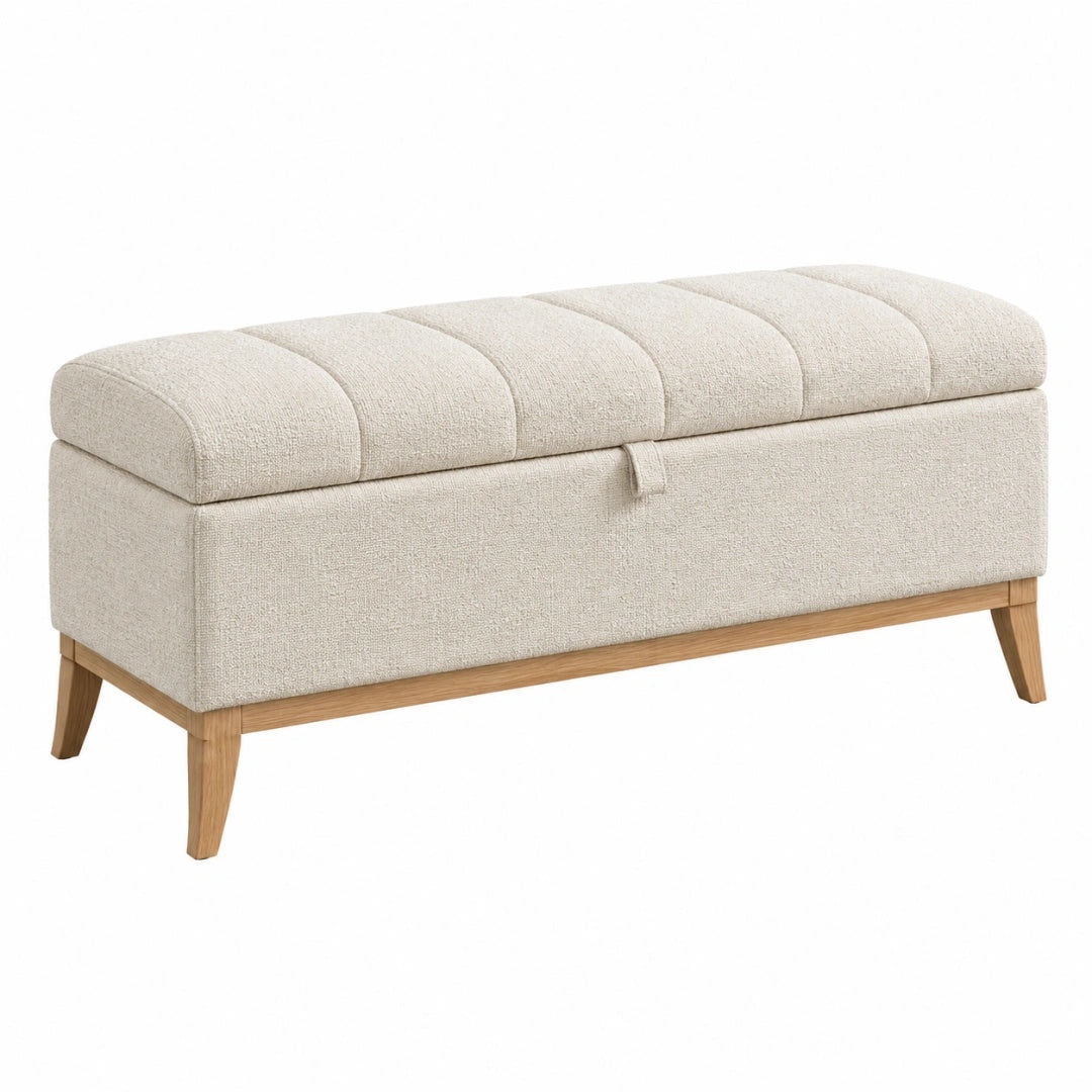 Polsterbank 120 cm Beige Textil mit Stauraum Holzbeinen