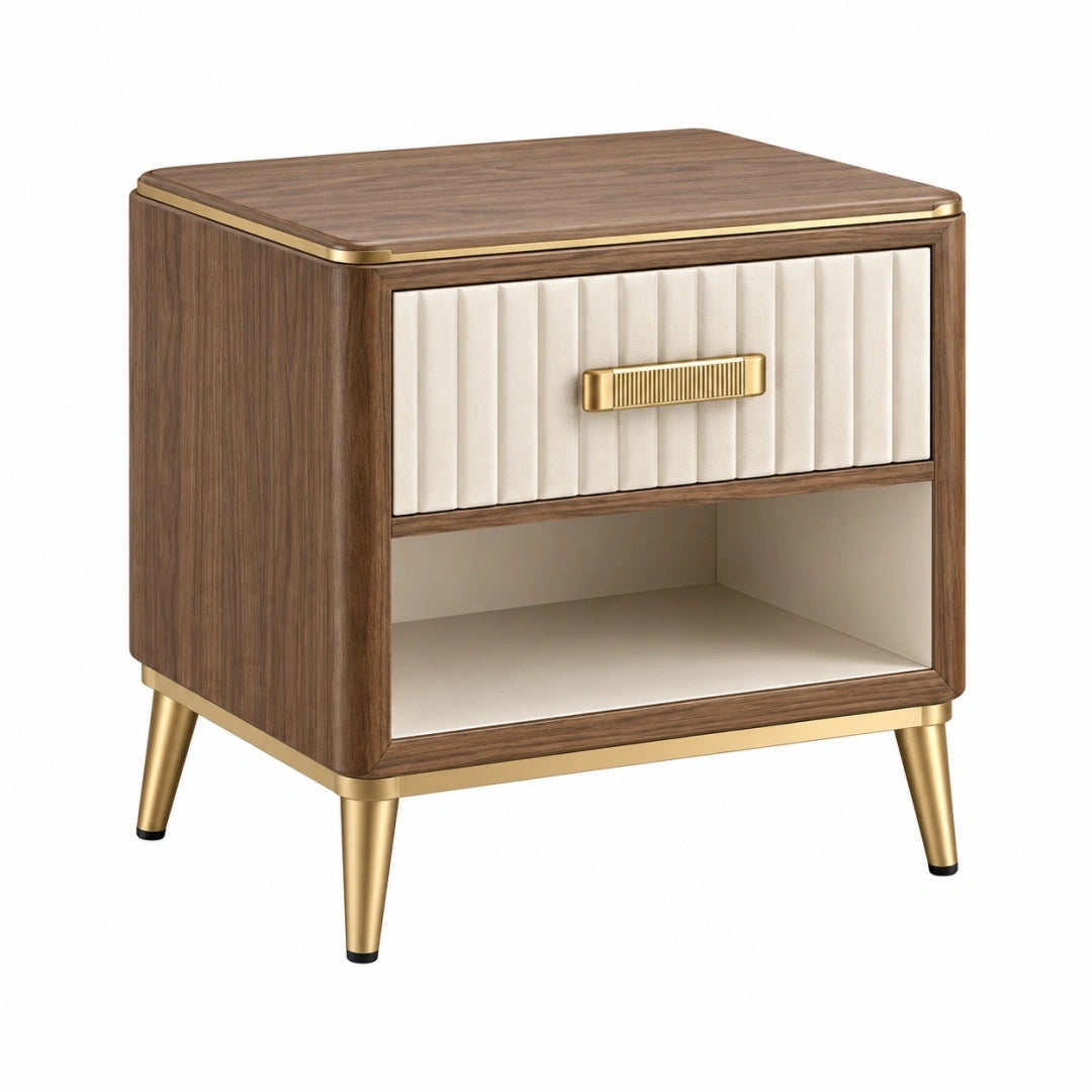 Nachttisch 50 x 40 x 60 cm in Walnuss Holzwerkstoff mit Schublade und offenem Fach moderner Stil