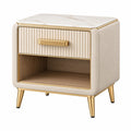 Nachttisch 50 x 40 x 55 cm Cremefarben Holzwerkstoff mit Marmoroptik und Schublade