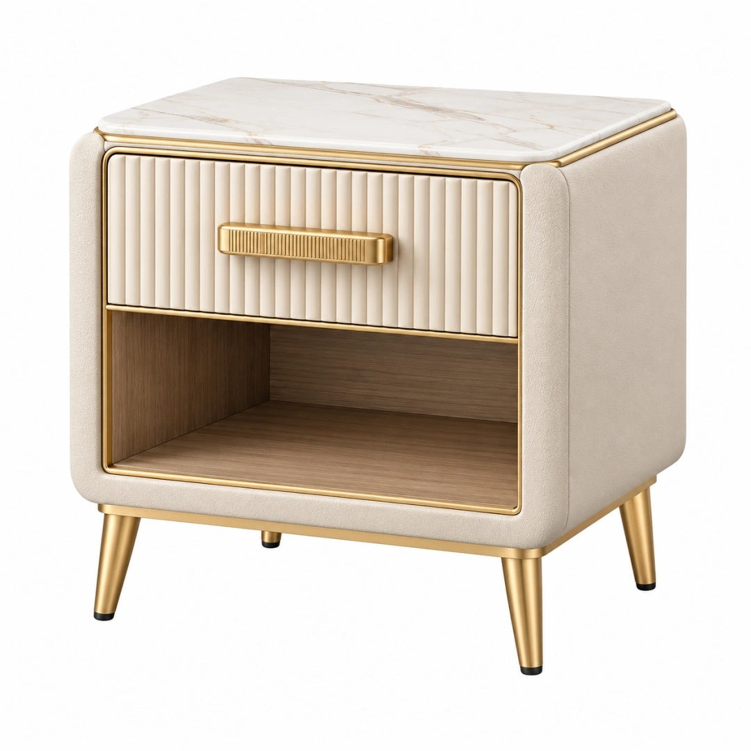 Nachttisch 50 x 40 x 55 cm Cremefarben Holzwerkstoff mit Marmoroptik und Schublade