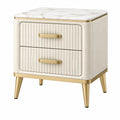 Nachttisch 50 x 40 x 55 cm Creme Gold Kunstleder mit Marmoroptikplatte und 2 Schubladen