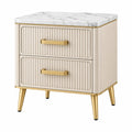 Nachttisch 50 x 40 x 60 cm in Creme mit Marmoroptik und zwei Schubladen
