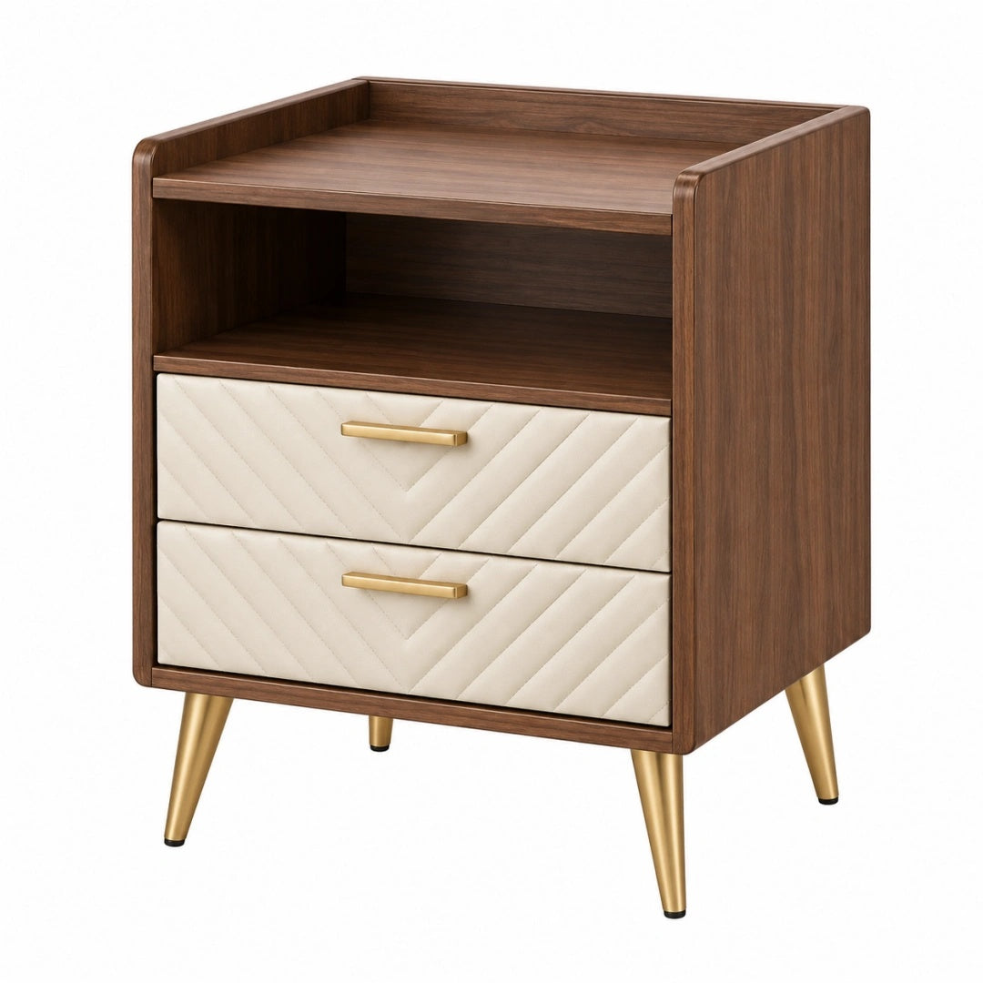 Nachttisch 60 x 40 x 65 cm Holzwerkstoff Braun/Creme mit 2 Schubladen Modern