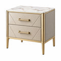 Nachttisch 50 x 40 x 55 cm in Beige und Gold mit Kunstlederbezug Marmoroptik und 2 Schubladen