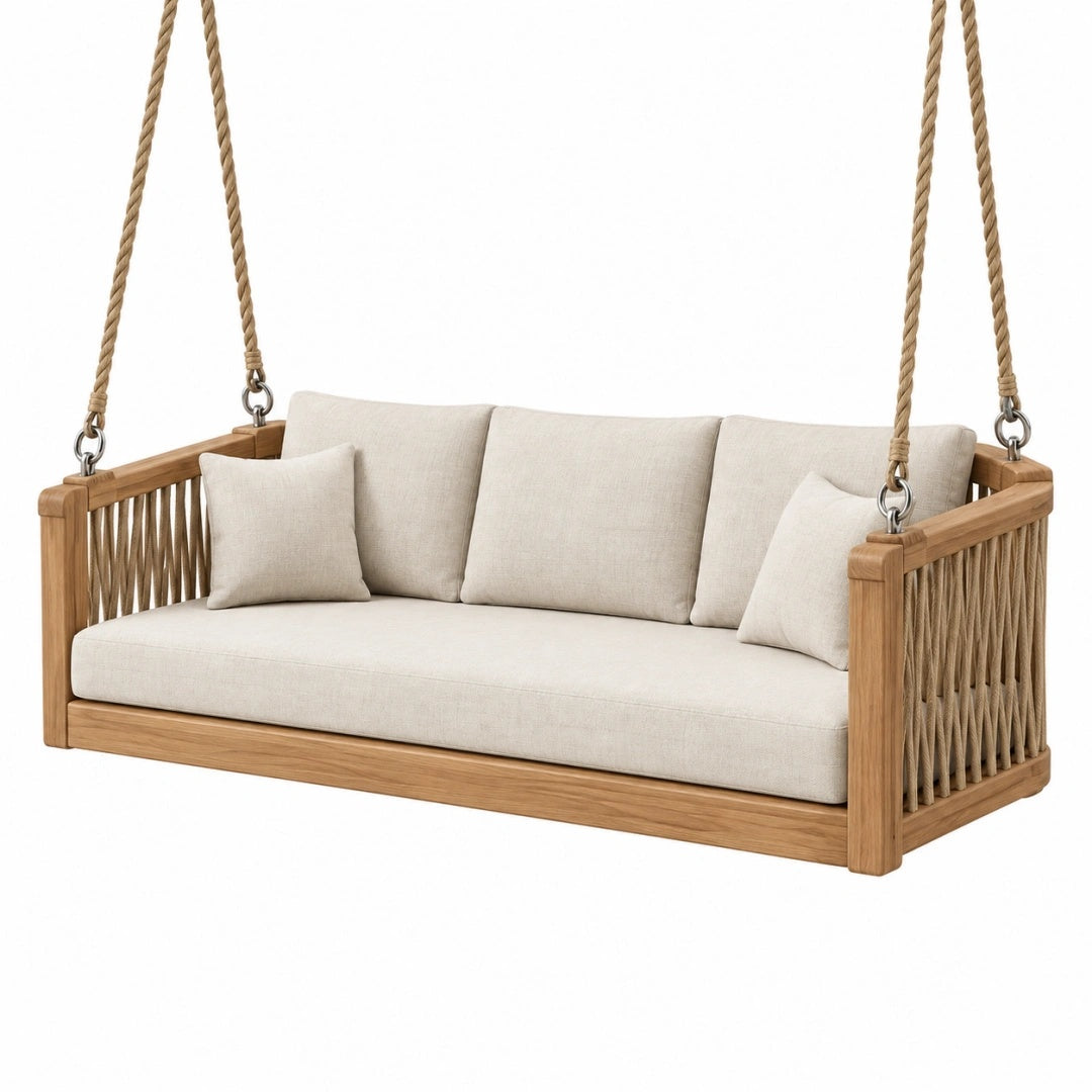 Schaukelsofa 180 x 80 x 70 cm Holz Beige Hängesitz im Boho-Stil