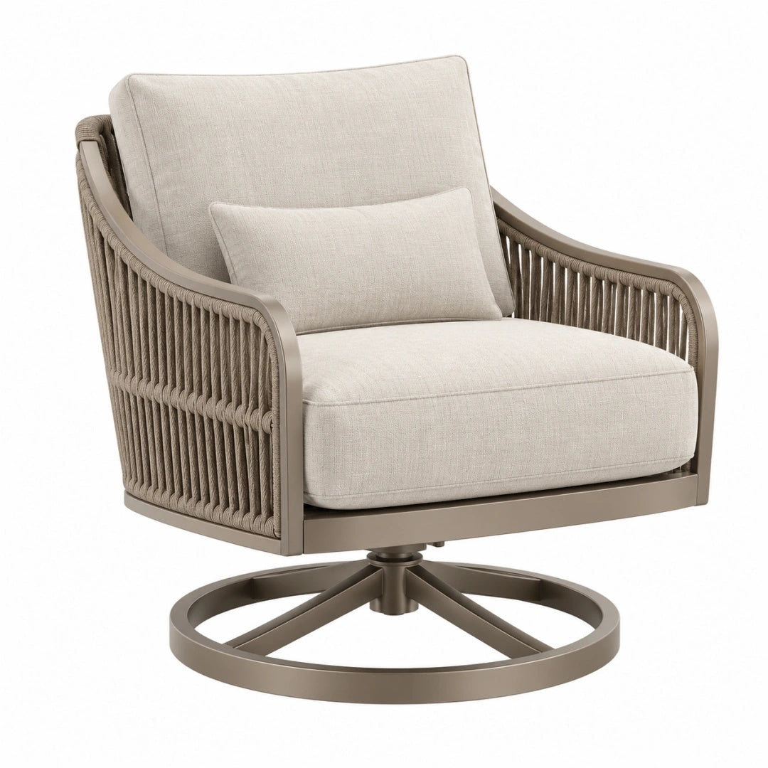 Drehsessel 80 x 85 x 88 cm Metall Seilgeflecht Beige moderner Loungesessel