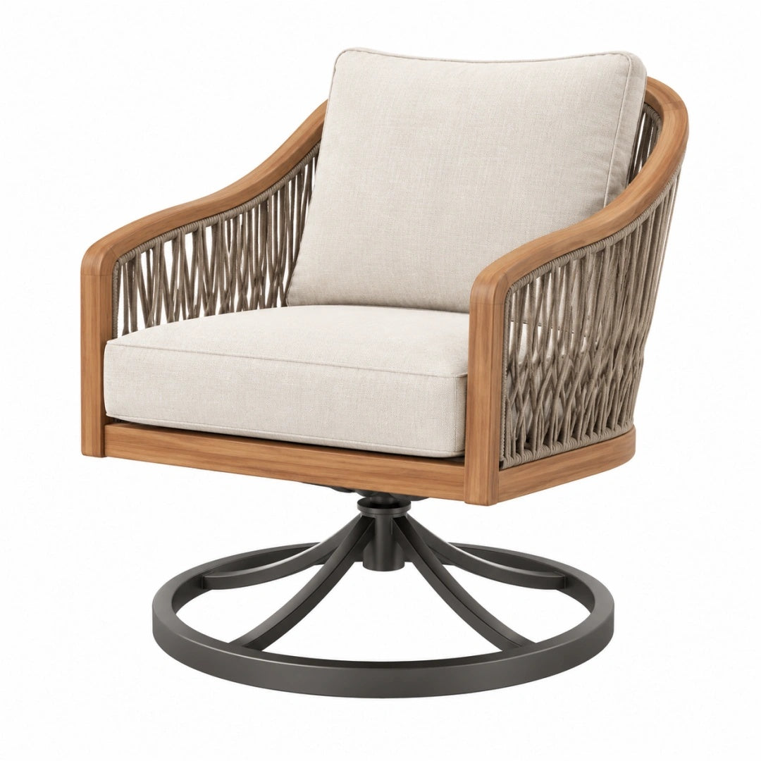 Drehbarer Gartenstuhl 78 x 82 x 86 cm Holz Geflecht Beige