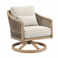 Drehsessel 85 x 80 x 88 cm Beige Naturholz mit Kordelgeflecht - Loungesessel mit Drehfunktion