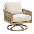 Drehsessel 82 x 86 x 88 cm aus Holz Textil und Metall in Beige Naturbraun mit Seilgeflecht für Lounge